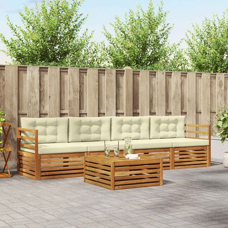 Outdoor-Sofagarnitur mit Kissen 5 pcs Natur und Creme