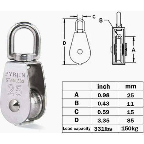 Seilzug, Heberolle, 2 Stück M25 Einzelrolle 304 Edelstahl, (1/4)