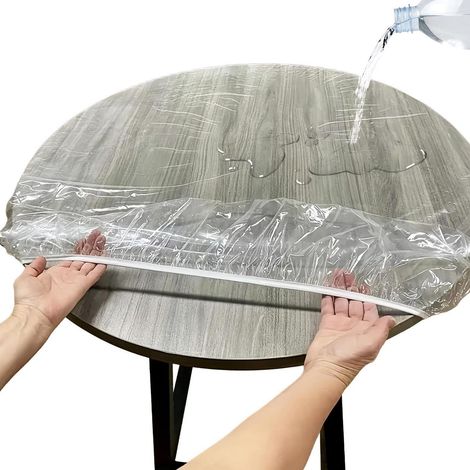 Runde Tischdecke transparent mit Gummizug, wasserdicht, 120-140 cm