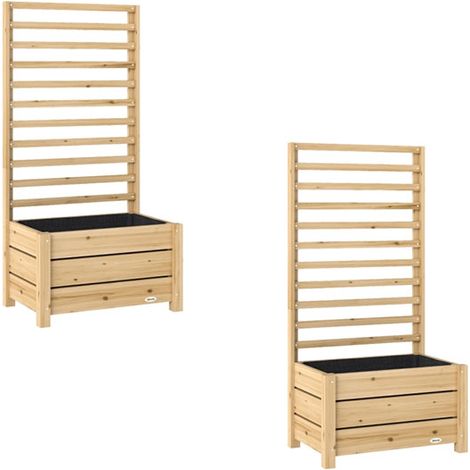 2er-Set hochbeet mit Rankgitter Holz erhöhter Blumenkasten mit Spalier Abflussloch Vliesstoff 60 x 39 x 120 cm Naturholz