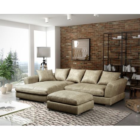 Ecksofa Sofa TIZIAN inkl. Hocker in Stoff Preston Beige Ottomane Links (1/2)