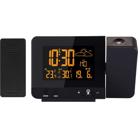 Digitaler Projektionswecker mit Wetterstation, Innen-/Außentemperatur, USB-Ladegerät, Doppelwecker für Schlafzimmer, Klimaanlagensteuerung und Batteriebetrieb