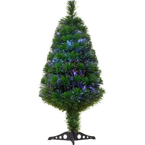 Sapin de Noël artificiel avec guirlande lumineuse, 90 cm de haut, éclairage à fibres optiques multicolores + support, 90 branches, vert