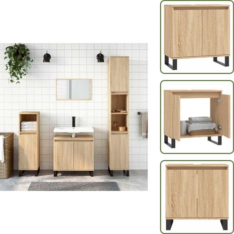 Armario de baño con patas de hierro - vidaXL Armario de baño madera de ingeniería roble Sonoma 58x33x60 cm - Armario de baño de ingeniería