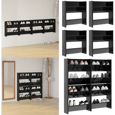 Wand-Schuhschränke 4 Stk. Hochglanz-Schwarz 60x18x60 cm - Wand-Schuhschrank - Schuhschrank - Schuhregale - Garderobe - Aufbewahrungssystem - Home & Living