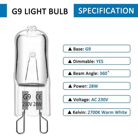 Perle de lampe halogène G9 classe C perle de lampe halogène au tungstène ampoule de four cristal bouchon de lampe plat - 230V 28W,10pcs (1/4)