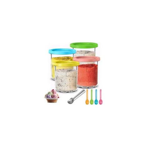 4-teiliges Ersatz-Eisbehälter-Set mit 4 Deckeln und Löffel, wiederverwendbare Eismaschinenbehälter, BPA-freie Eismaschinen-Alternative, Zubehör für Eismaschinen der Serien NC501/NC500 – Crezuo (1/4)
