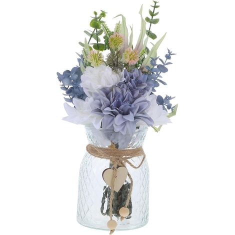 Home and Hotel Artificial Fabric Flowers and Glass Vase Interior Decoration, Vibrant and Long-Lasting Colors, Set of 1 (1/5)