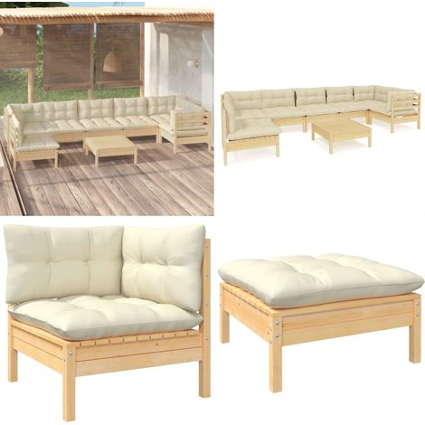 8-tlg. Garten-Lounge-Set mit Creme Kissen Kiefernholz - Garten Lounge Set - Kiefernholz Möbel - Outdoor Möbel - Loungemöbel - Gartengeräte - Home & Living (1/5)