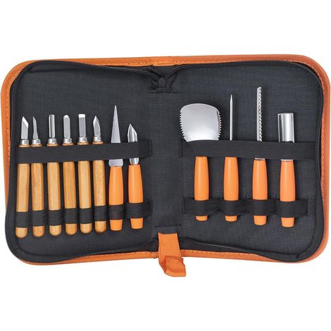 Kits Sculpture Halloween Cuillère Outils à Main Antidérapants Halloween Kit 12 Pièces pour Sculpture Femmes Hommes Débutants Menuisiers Maison (1/5)