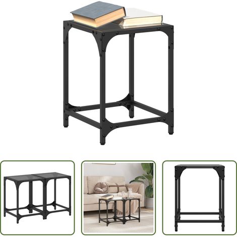 Verre noir - Tables basses avec dessus en verre noir 2 pcs 30x30x40 cm acier (1/5)
