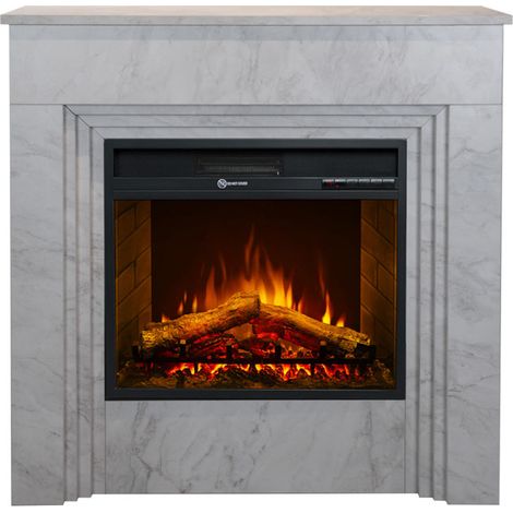 Camino Elettrico da Pavimento 1800W in Legno Effetto Marmo Bianco (1/5)