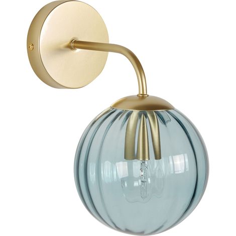 Lámpara de pared de vidrio azul dorado 28 cm aplique pantalla globo art deco Boomi