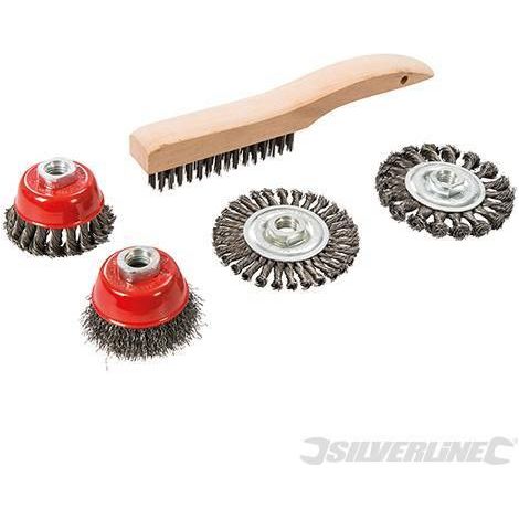Set 5 spazzole metalliche e spazzole a tazza a filo ritorto Silverline ideale per smerigliatrici