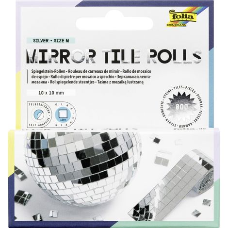Mirror Tile Rolls SILVER SIZE M, 2 rouleaux de 4 cm x 1 m, mosaïque miroir en argent, 800 tesselles de verre de 10 x 10 mm chacune, autocollantes, pour décorer et orner (1/5)