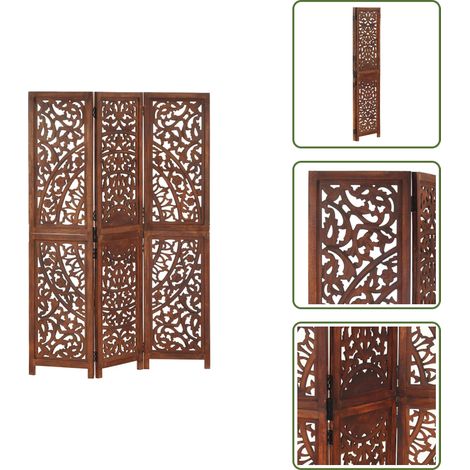 The Living Store 3-tlg. Raumteiler Handgeschnitzt Braun 120×165 cm Mangoholz - Handgeschnitzt (1/5)