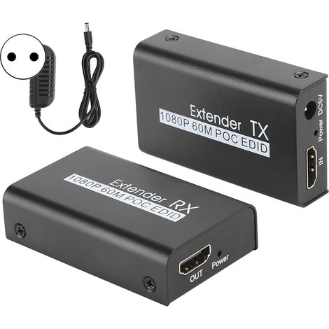 Transmetteur HDMI 60M avec Alimentation POC, Fonction EDID et Port RJ45 pour Vidéo Longue Distance 100‑240V EU