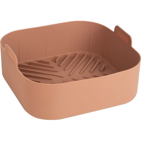 Tapis de friteuse à air en silicone kaki, 21 cm, réutilisable, antiadhésif et écologique. (1/5)