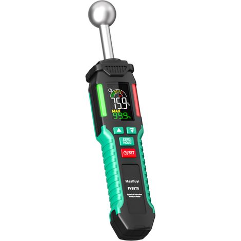 Humidimètre sans broches avec sonde sphérique, testeur d'humidité mural non destructif de haute précision pour bois et plaques de plâtre, détecteur de fuites avec écran LCD couleur et lampe torche int (1/5)