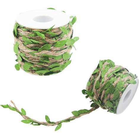 rollos de cordel de yute con hojas verdes, cuerda decorativa de yute de 10 m - Hojas de vid artificiales para jardinería, bodas, jardín, guirnaldas, hogar (1/5)