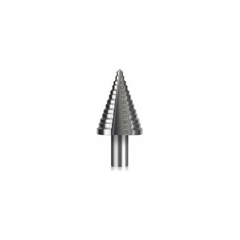 Foret Fraise Meche Etage HSS,Foret Étagé Fraise Conique à Double Fente (5mm-35mm) avec Revêtement Titane,Solide,Parfait Pour Visseuse Percage sur Acier Bois,Laiton,Aluminium,PVC（Tige ronde, 13 mm） (1/5)