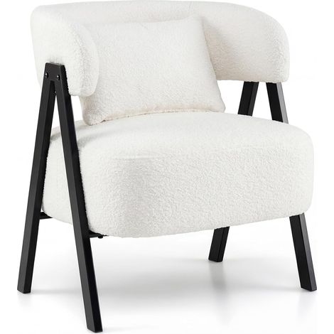 COSTWAY Poltrona Imbottita con Cuscino, Gambe in Metallo, per Salotto, Portata 150 kg,Bianco (1/5)