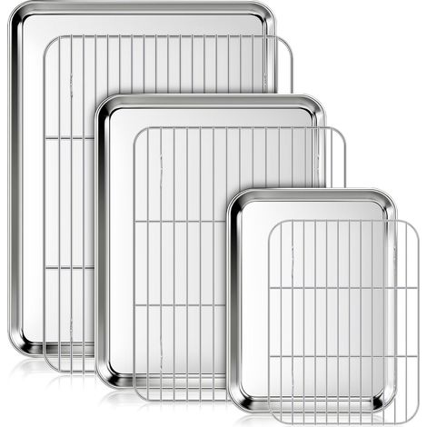 Lot de 3 plaques à pâtisserie avec grilles de refroidissement, ensemble de plaques en acier inoxydable pour four, idéales pour la cuisson et la torréfaction, faciles à nettoyer (1/5)
