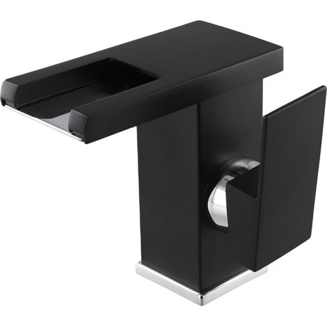 Mitigeur lavabo cascade laiton noir LED pour salle d'eau (1/5)