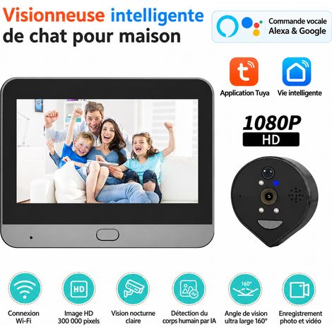 Sonnette vidéo judas électronique WiFi 1080P goutte d'eau noir compatible Alexa Google PD011A-B app noir alexa google 19,2 × 12,6 × 7,5 cm 635 g – Livraison gratuite