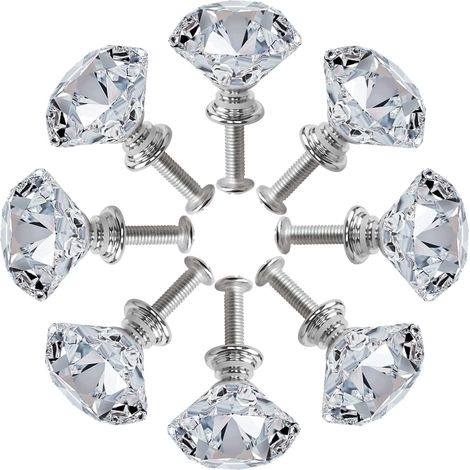 8er-Pack silberne Schranktürknöpfe mit Kristallen, Zinklegierung mit Diamantschliff, mit Schraubknöpfen für Schränke, Kleiderschränke, Schubladen, Kommoden, Heimdekoration (1/5)