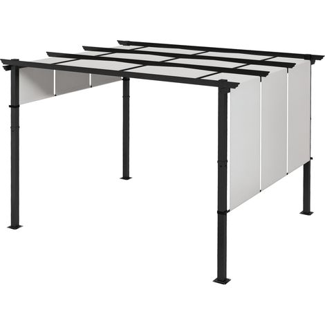 Pergola Épineval 3 Toiles Coulissantes Anti-UV Noir & Gris Contemporain 357x296 cm