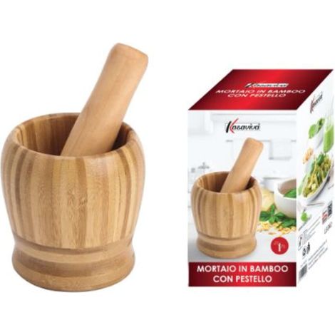 Mortaio con Pestello in Legno di Bamboo