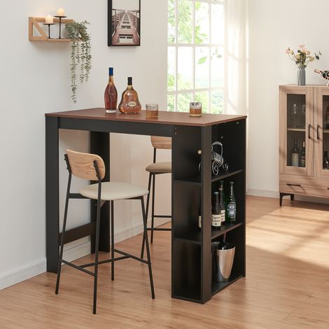 Bartisch Danderyd 120x60x106 cm mit 3 Ablagefächern Schwarz/Walnussoptik [en.casa]