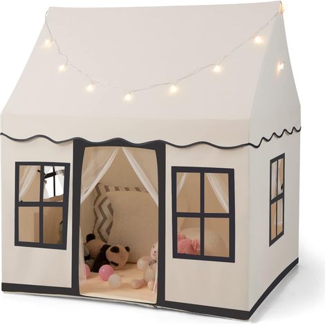 GOPLUS Tente de Jeux pour Enfants Garçons Filles, Maison de Jeux Intérieure avec Étoiles, Tapis Antidérapant, Fenêtres Ventilées, Grand Espace pour 3 Enfants/2 Adultes, Cadeau pour 3 à 10 Ans, Beige