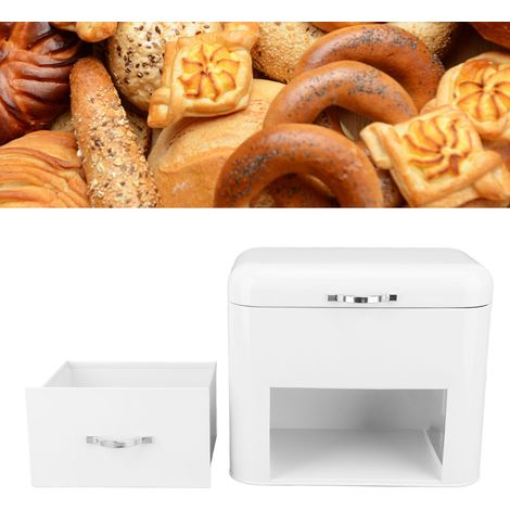 boîte à pain rétro en métal, bocal de rangement de cuisine, boîte à pain en métal blanc cassé (1/5)