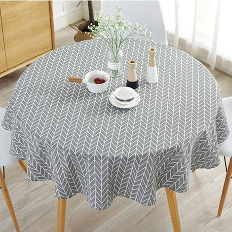 Runde Tischdecke 150 cm aus Baumwoll-Leinen-Mischgewebe, schlichte Twill-Tischdecke, frischer nordischer Stil, strapazierfähig, wiederverwendbar, knitterfrei, Dekoration für Küche, Esszimmer, Tisch (G