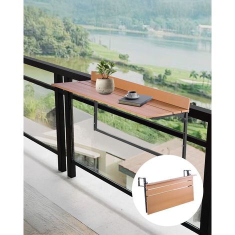 Table Suspendue Balcon, 1000 x 485 x 480 mm, Table de Bar Pliante pour Balustrades de Balcon d'Extérieur, avec Plateau 1000 x 345 mm, Réglable sur 5 Niveaux, pour Garde-corps de Patio Terrasse (1/5)
