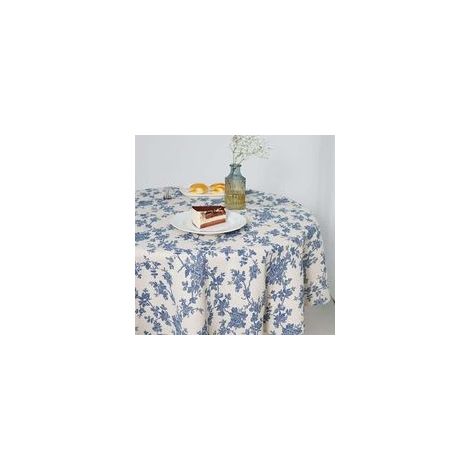 Nappe Pastorale Fleurie Bleu en Lin de Coton Nappe Style Fermier d'intérieur et d'extérieur de 140140cm Ronde pour Les fêtes, Les Pique-niques et d'usage Quotidien (1/4)