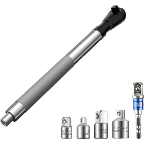 Llave de impacto, material de acero de tungsteno, 17 x 11,5 x 1,57 pulgadas, conector de 1/2 pulgada, cuatro adaptadores de vasos, control de un clic (1/5)