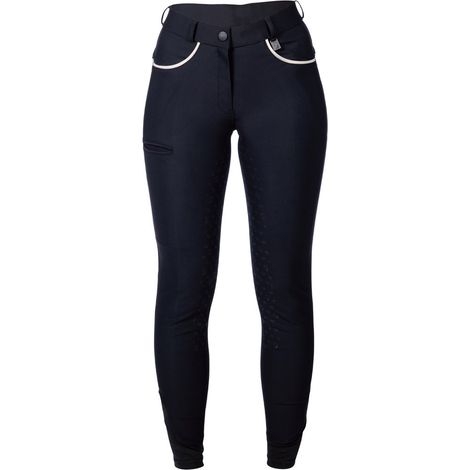 38 IT, nero: Pantaloni equitazione donna full grip con tasche a contrasto modello Limone