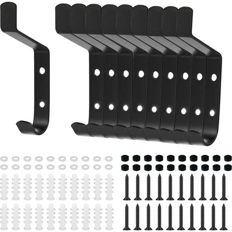 Lot de 10 Patères à Visser Noires, Acier au Carbone avec Vis 9.5CM Crochets Muraux à Visser, Peut supporter 10 kg Pour panneaux acoustiques Chambre à Coucher Salle de Bain Dressing Salon (1/5)