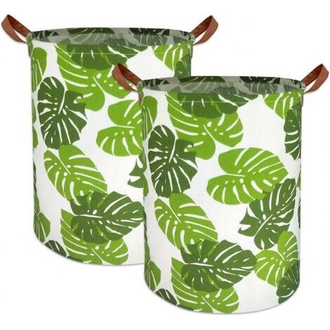 Panier à linge lot de 2 paniers à linge à feuilles vertes, panier à linge pliable avec poignées pour la maison, le bureau, la chambre à coucher (1/5)