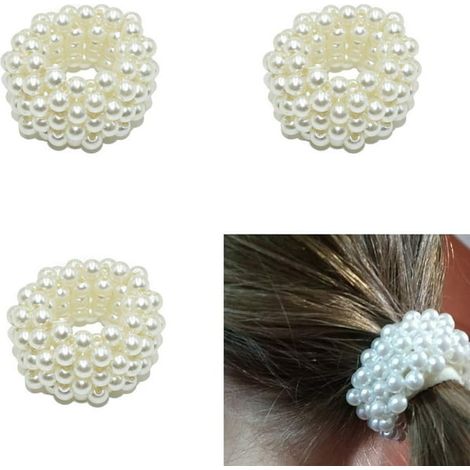3 Barres à cheveux perles pour femmes filles, élastiques à perles rondes, serre-tête perlé, élastique à cheveux perles pour queue de cheval (1/5)