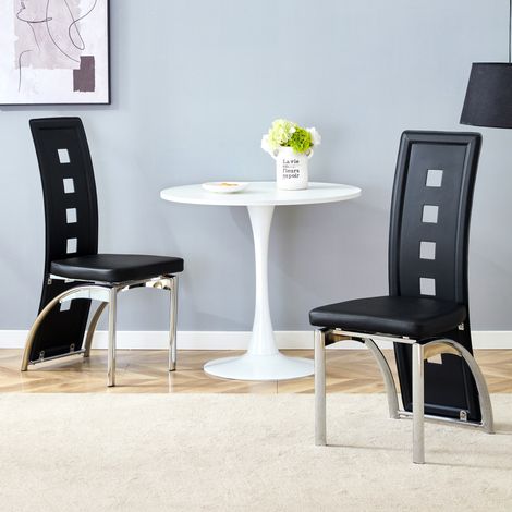 Set de 2 sillas de comedor de PU negro con respaldo calado y patas de metal (1/5)