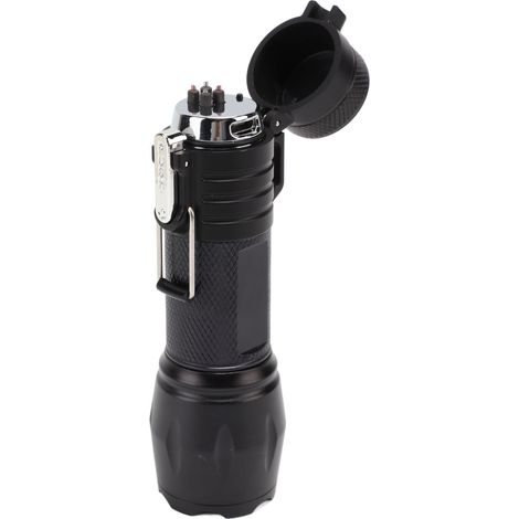 Briquet électrique portable étanche et coupe-vent en alliage d'aluminium avec lampe torche intégrée 3,7 V noir (1/5)