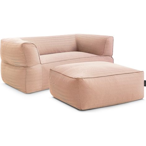 BOBOCHIC - Canapé de jardin droit fixe 2 places NOUR avec pouf avec bâche de protection Orange (1/5)