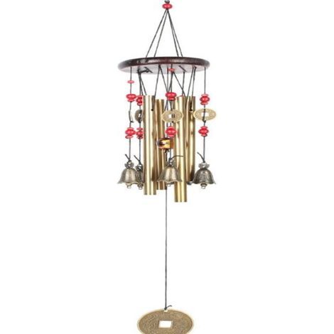 Carillon éolien traditionnel chinois Longziming – 4 tubes, 5 cloches – Jardin, balcon, extérieur – Décoration extérieure – 65 cm