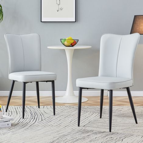 REDOM - Juego de 2 sillas de comedor de PU gris claro, respaldo ergonómico, patas de metal negro (1/5)