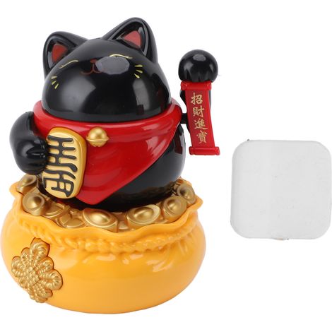 Ortviai Chat Porte-Bonheur Solaire Noir avec Bras Oscillant pour Intérieur, Voiture, Café ou Restaurant – Décoration Automatique (1/5)