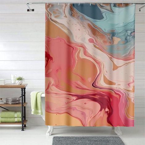 Rideau de douche marbre veiné, œillets plastique, 90x180 cm (1/5)